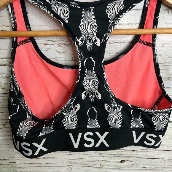 VSX Victoria Secret Sports Bra Racerback Zebra Black White Pink Size small - Picture 8 of 8